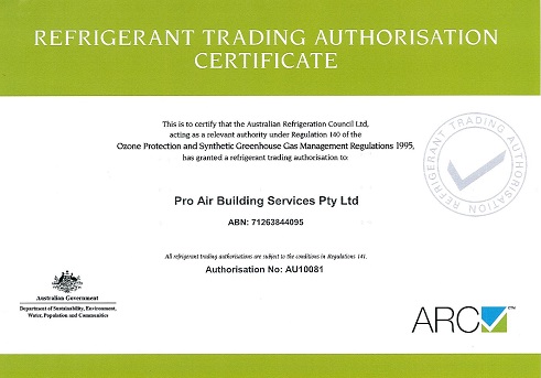 Refrigerant Trading Authorisation Certificate — ARC No. AU10081